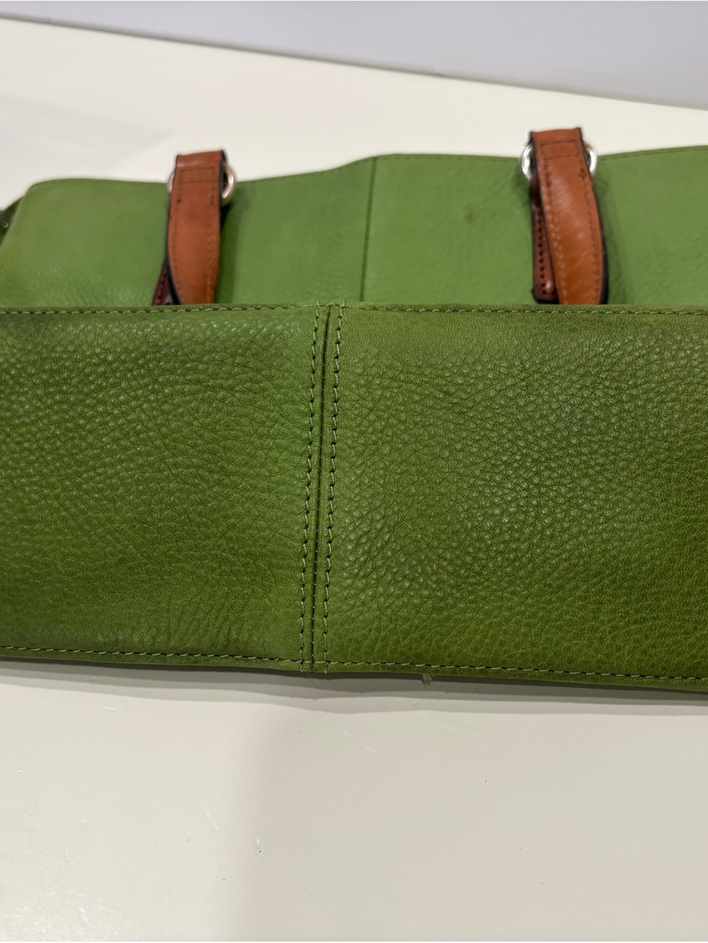 Fossil Green Tote with Brown Handles - Picture 12 of 12